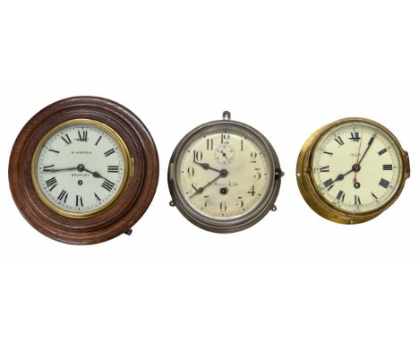 Smiths Astral ship's bulkhead wall clock, the 6" cream dial with slow/fast lever at twelve o'clock, within a brass casing (ke