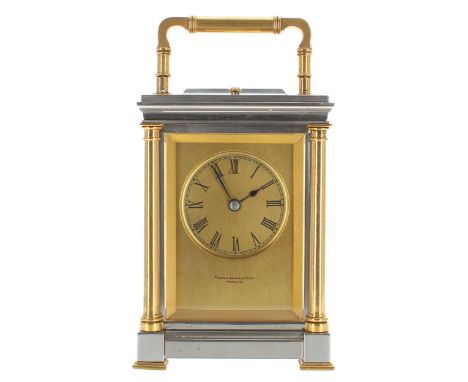 Good repeater carriage clock striking on a gong, the 1.75" recessed dial within a gilt mask signed Thomas Agnew &amp; Sons Sp