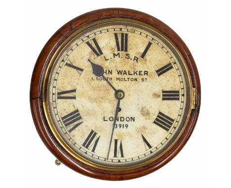 London, Midland and Scottish Railway (L.M.S.R) mahogany single fusee 12" wall dial clock signed John Walker, 1, South Molton 