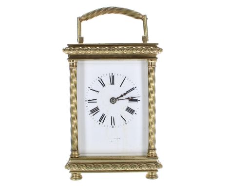 Large&nbsp;carriage clock timepiece, the dial plate indistinctly signed ....plin, London, within an ornate brass case with ba