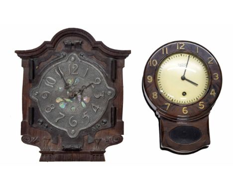 Art Nouveau style Black Forest two train wall clock, the wooden plated movement with Camerer, Kuss &amp; Co retail label fixe