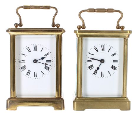 Duverdry &amp; Bloquel carriage clock timepiece within a corniche brass case, 5.75" high (winding key); also another carriage