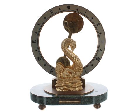 The Devon Clocks Ltd mystery mermaid clock, limited edition number 9/1500, the 7.5" silvered chapter ring enclosing a single 
