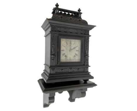 German ebonised ting-tang bracket clock and wall bracket, the movement back plate inscribed D.R. Patent, W &amp; H in Sch, th
