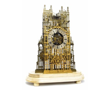 Fine and impressive English brass triple fusee Westminster Abbey skeleton clock in the manner of Evans of Handsworth circa 18