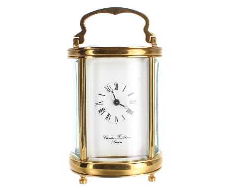Contemporary Charles Frodsham miniature oval carriage clock timepiece, 4.5" high (original box and key) 