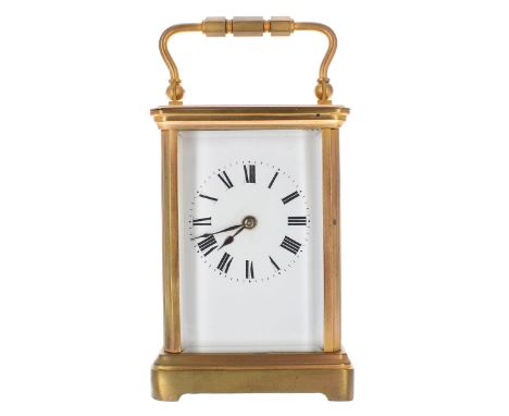 Carriage clock striking on a gong, within a corniche gilded brass case, 6.25" high&nbsp;(winding key) 