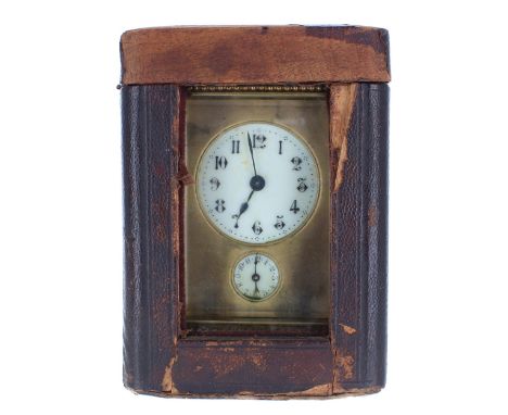 French&nbsp;carriage clock timepiece with alarm, fitted with a bell beneath the base, the principal and subsidiary alarm dial