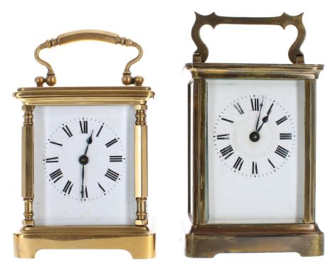 Duverdry &amp; Bloquel carriage clock timepiece within a corniche brass case, 5.75" high; also another French small&nbsp;carr