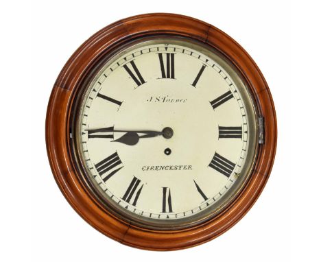 Single fusee 12" wall dial clock signed J. Stanner, Cirencester, within a dished turned surround (pendulum) 