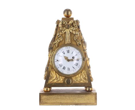 Good and unusual French ormolu small mantel clock timepiece,&nbsp;the movement signed Papillon, Abbeville, the 2.5" white ena
