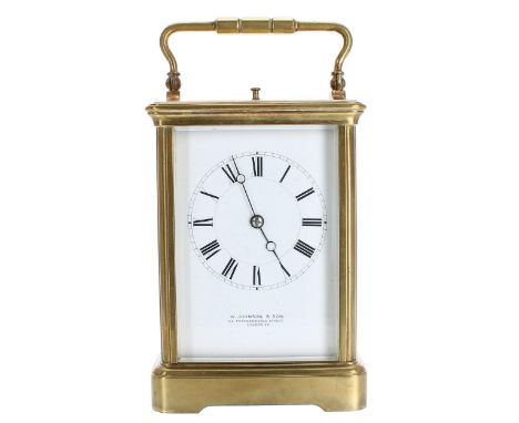 Repeater carriage clock striking on a gong, with strike/silent selection lever to the base, the dial signed W. Johnson &amp; 