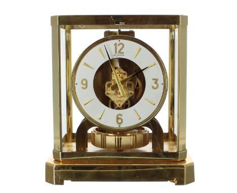 Jaeger-LeCoultre Atmos clock, the 4.75" white chapter ring enclosing a skeletonised centre, ser. no. 224290, within a canted 