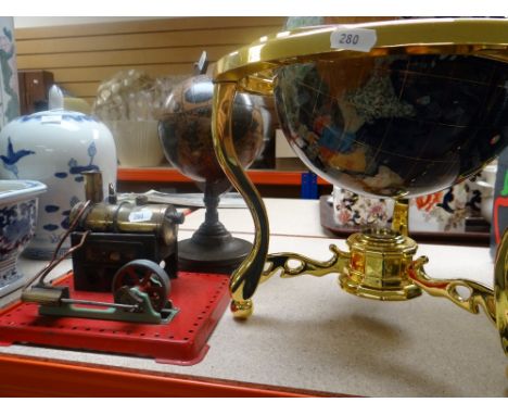 A modern terrestrial globe believed by QVC, a vintage continental globe and a Mamod 'donkey boiler' steam engine