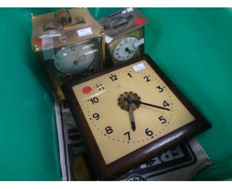Two vintage mantel clocks together with a square faced wall clock