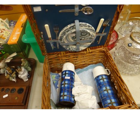 A vintage Brexton wicker picnic hamper and contents