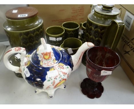 A suite of Hornsea 'Heirloom' tableware together with a Gaudy Welsh teapot and an antique ruby flash goblet