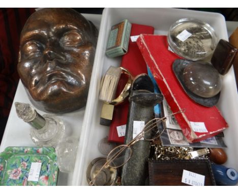 Parcel of collectables including small amount of coinage, costume jewellery, ceramic face mask ETC