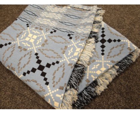 Welsh tapestry blue ground geometric blanket