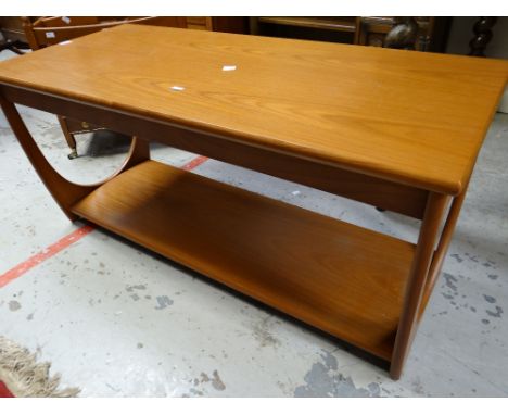 A modern G-Plan Long John coffee table with lower shelf