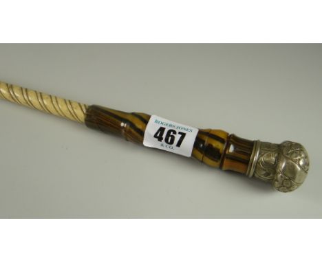 EPNS, glass and bone spiral swagger stick
