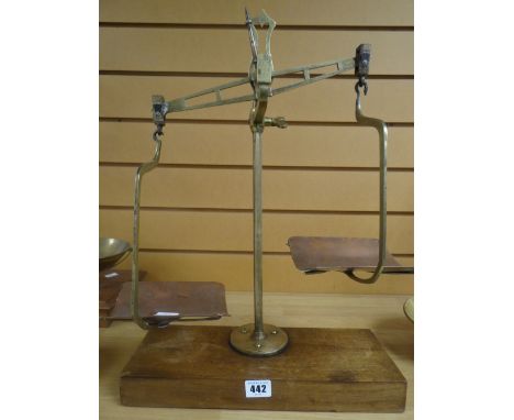 A set of Day &amp; Millward brass and copper scales on wooden base