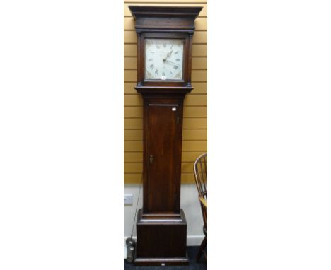 A late eighteenth / early nineteenth century oak encased painted dial longcase clock inscribed Bunse of Wantage, having thirt