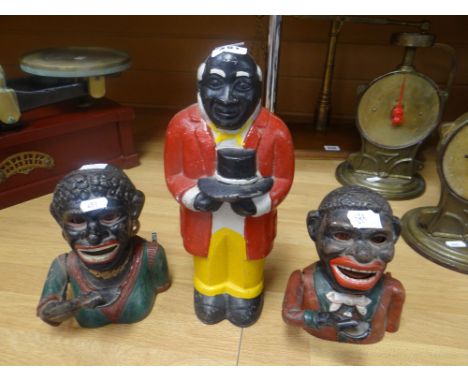 Three vintage cast metal novelty money boxes