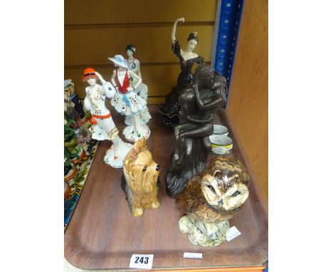 A Coalport figure entitled 'Flamenco' together with three Royal Worcester 'Pizzazz' collection figures, Sylvac dog, a Whyte &