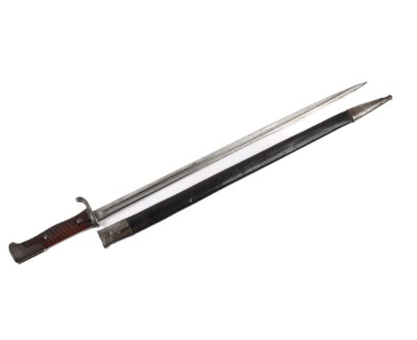 A German Seitengewehr M1898 Mauser bayonet, with 20½" quill back blade marked crown over "Erfurt", the crossguard marked "76.