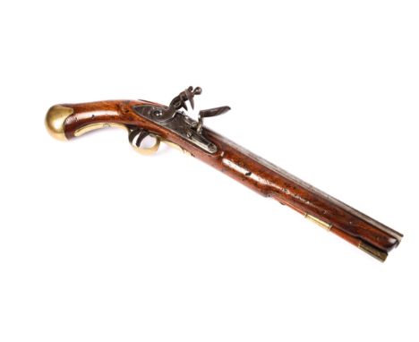 A .56 Trafalgar period long sea service flintlock belt pistol, 19" overall, barrel 12" with ordnance proofs, flat lock marked