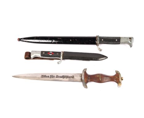 A Third Reich SA dagger by Gottlieb Hammerfahr, Solingen (worn, mounts corroded, no scabbard); a Hitler Youth knife, the blad
