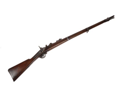A Belgian 11.53 mm CF Albini Braendlin hinged breech military rifle, number 2963, dated 1868, with original cleaning rod. GWO