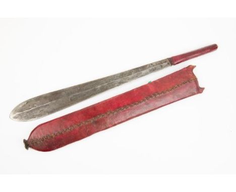 A Masai short sword Sime, DE blade 15¾", red leather covered hilt, in its red leather covered scabbard. VGC £40-50 