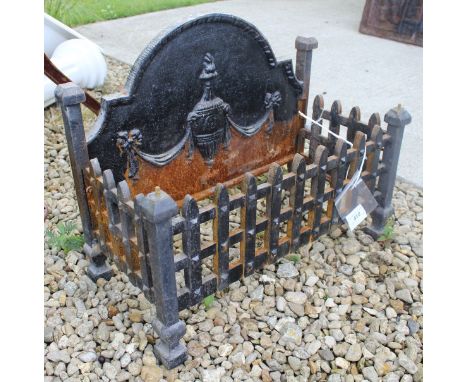 A cast iron fire grate, together with a brass and glass hall lantern    CONDITION REPORTS  Various breaks and losses througho