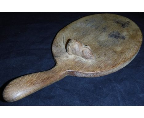 A mid 20th Century oak cheese board by Robert Thompson of Kilburn (The Mouseman) with raised mouse signature   CONDITION REPO