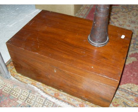Brown leather hunting horn cover and a rectangular walnut box