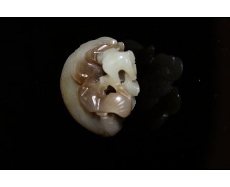 A Chinese carved jade or agate figure of a fish by coral   CONDITION REPORTS  Some light scratches, some small chips and loss