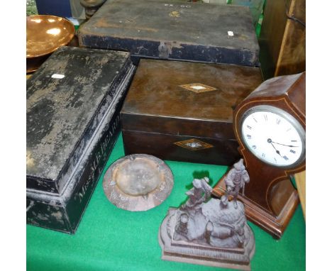 A George VI black leather covered dispatch box with Royal cypher and inscription "EX.Co.", a collection of four various small