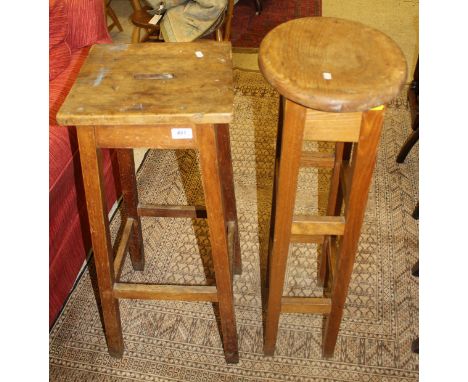 A circa 1900 oak swivel office chair, together with a steel tripod standard lamp in the Industrial manner, two vintage high s