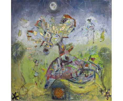 EILEEN BRIDGET HIGGINS,OLYMPIA,Mixed media on canvas, Initialed to front,100cm x 100cm,OriginalEileen Higgins is a Glasgow bo
