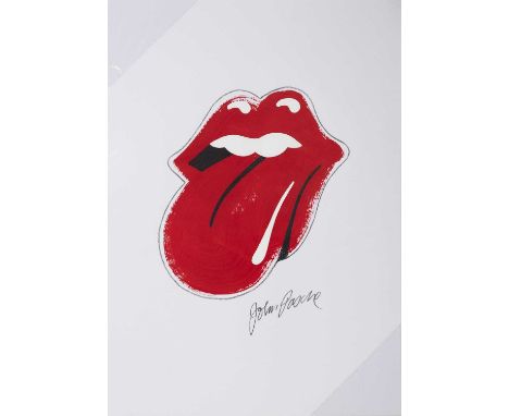 JOHN PASCHE,THE ROLLING STONES LOGO DESIGN,Gouache paint and pencil on 250 gsm art paper, signed,30cm x 42cm,OriginalThe Roll