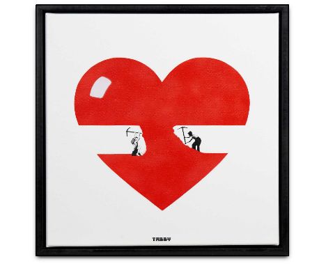TABBY,SEARCHING FOR LOVE,Spray paint on canvas, signed to canvas and frame,50cm x 50cm,Artist proof originalTABBY is a renown
