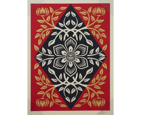 SHEPARD FAIREY,OBEY HOLIDAY PRINT RED/GOLD,Screenprint in colours on wove paper, signed in pencil, dated and and marked AP,45