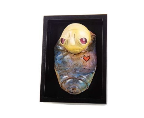 STEN AND OLI,ANGRY CAN, mixed media in a wooden box, recycled spraycan, spray paint and magic sculpt, signed verso.15cm x 20c