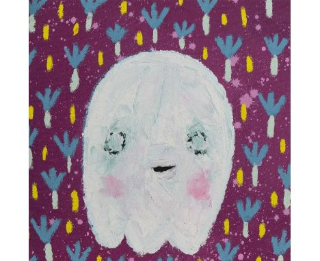 ADAM HANDLER,FOLK GHOST,Oil stick and acrylic on canvas, signed, titled and dated verso,33cm x 33cm,OriginalChildlike simplic