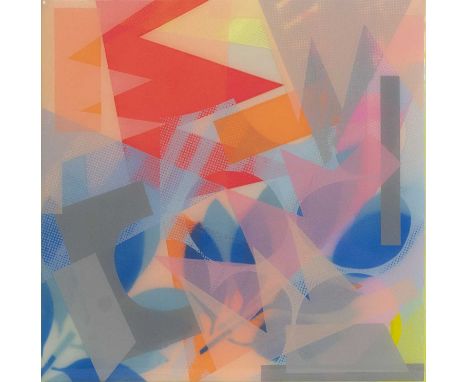 ZOE ANKER,ABSTRACT 18,Multi layered screen print on wood with resin finish and contrast neon edge, signed and dated verso,24c
