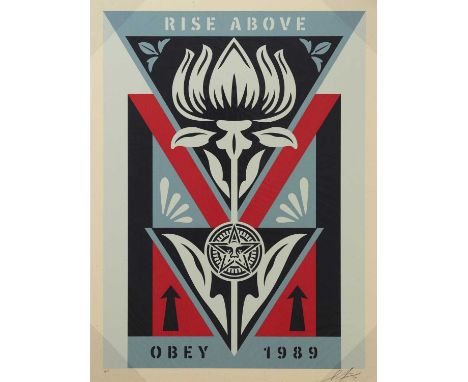 SHEPARD FAIREY,OBEY DECO FLOWER (BLACK),Screen print on speckle tone paper, signed in pencil, dated and and marked AP,45cm x 