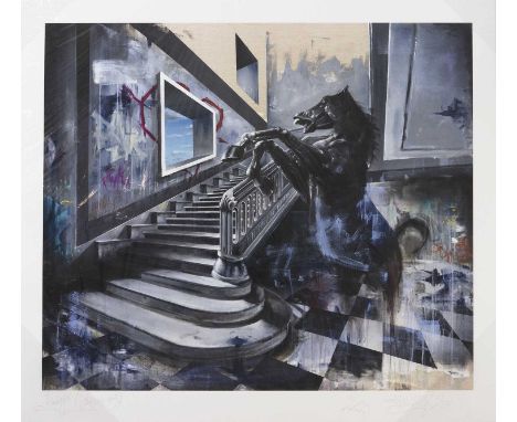 TOMMY FIENDISH,KNIGHT (STAIRCASE #3),Giclee on Hahnmuhle German Etching 310 gsm, signed and numbered,80cm x 74cm,Edition of 2