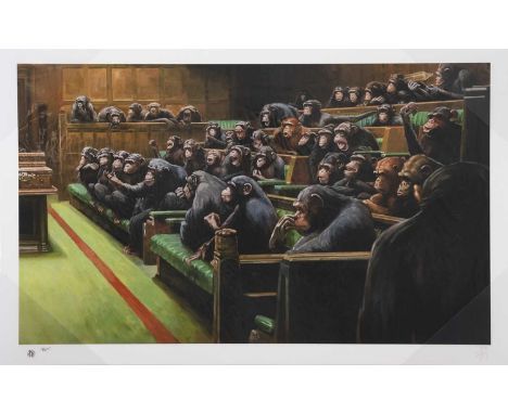 MASON STORM,MONKEY PARLIAMENT 2022,Giclee print on Hahnemuhle Museum Etching 350 gsm,56cm x 80cm,AP Test printBritish artist 